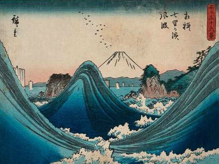 Ando Hiroshige - Mount Fuji seen through the waves at Manazato no hama